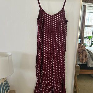 & Other Stories Burgundy Printed Double Slit Midi Slip Dress (US 6)